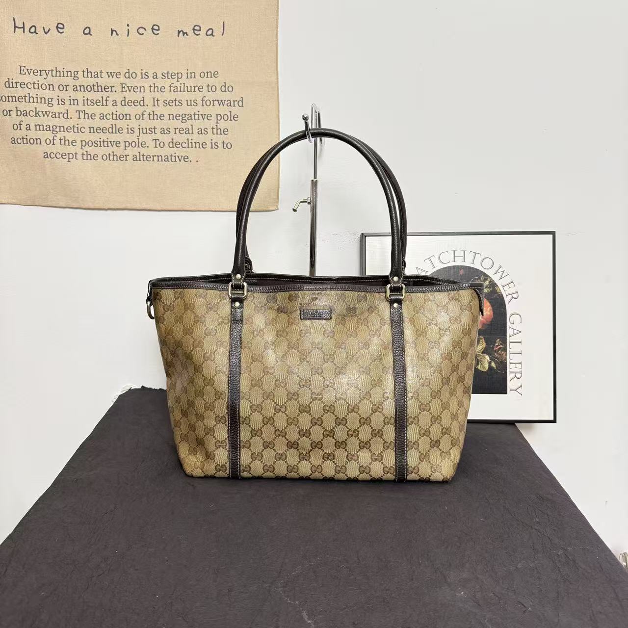 95新 GUCCI/古驰 古驰老花托特包/单肩包/gucci腋下包购物袋