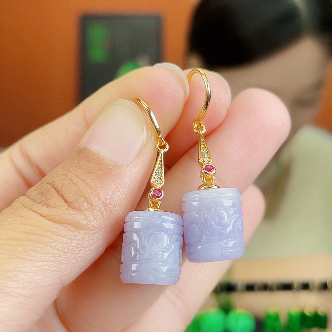 翡翠银S925镶嵌耳饰