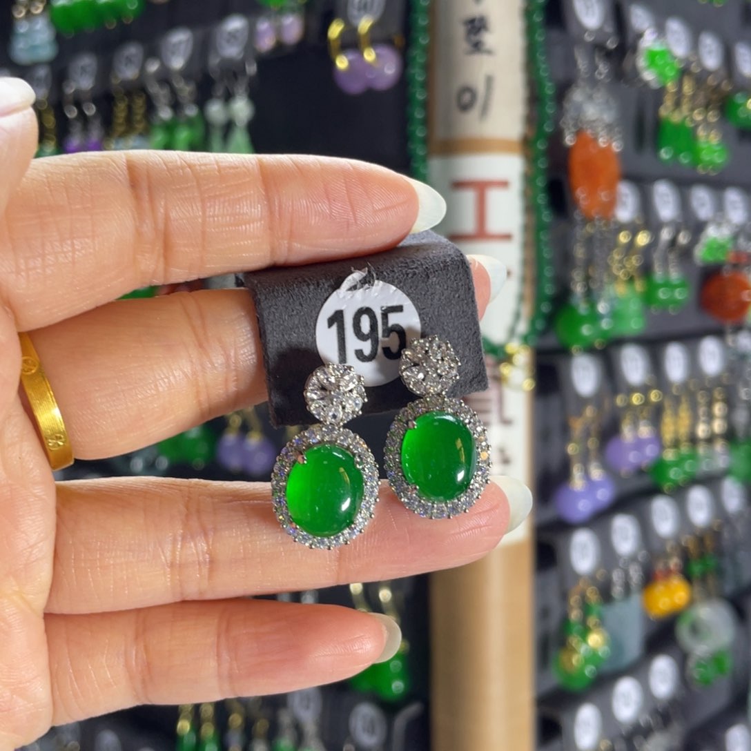 银S925镶嵌翡翠耳饰195