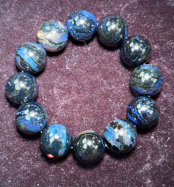 【齐福珠宝】1/22-13/20mm头货特级星际蓝天翁珀手串