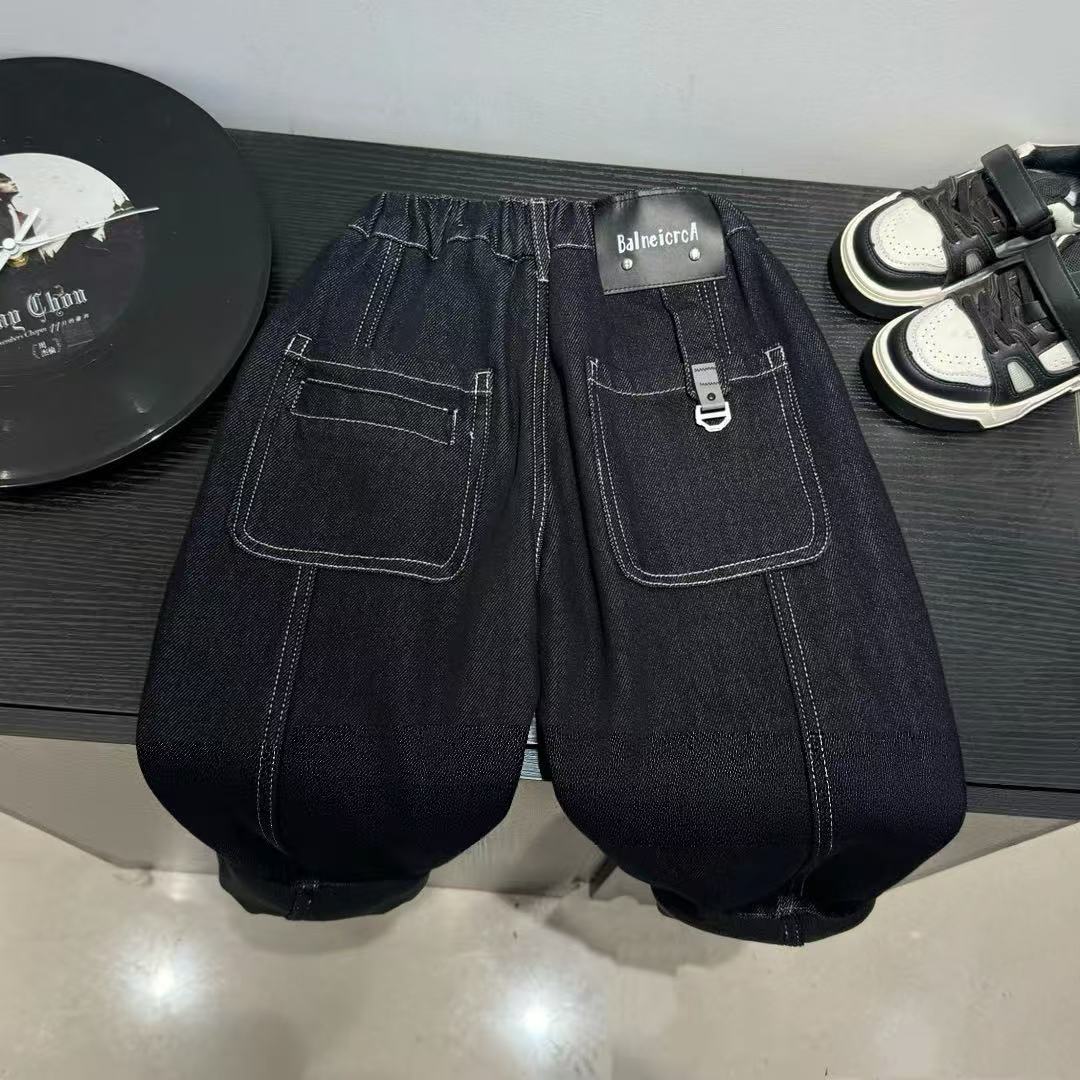 【三只鹿】D96儿童皮标Bal一体绒牛仔裤