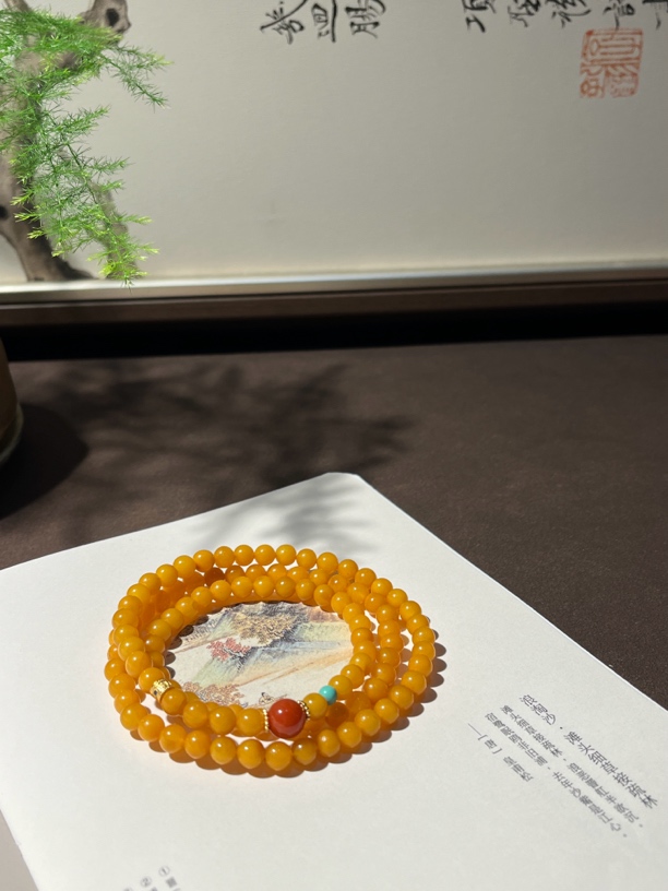 叠翠 新中式国风天然鸡油黄蜜蜡多圈手串 多样性发其一