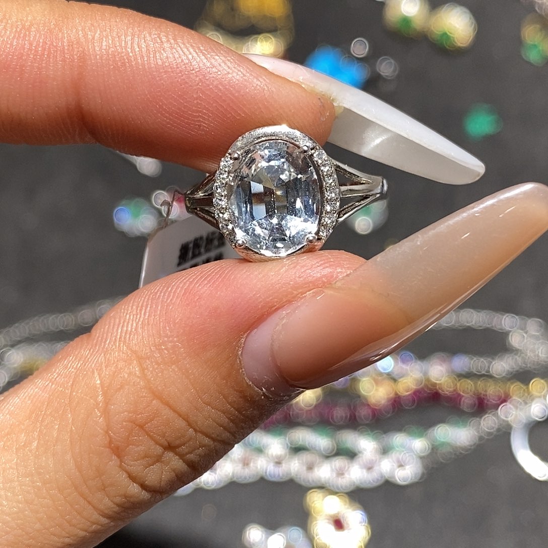 海蓝宝石戒圈银S925镶嵌