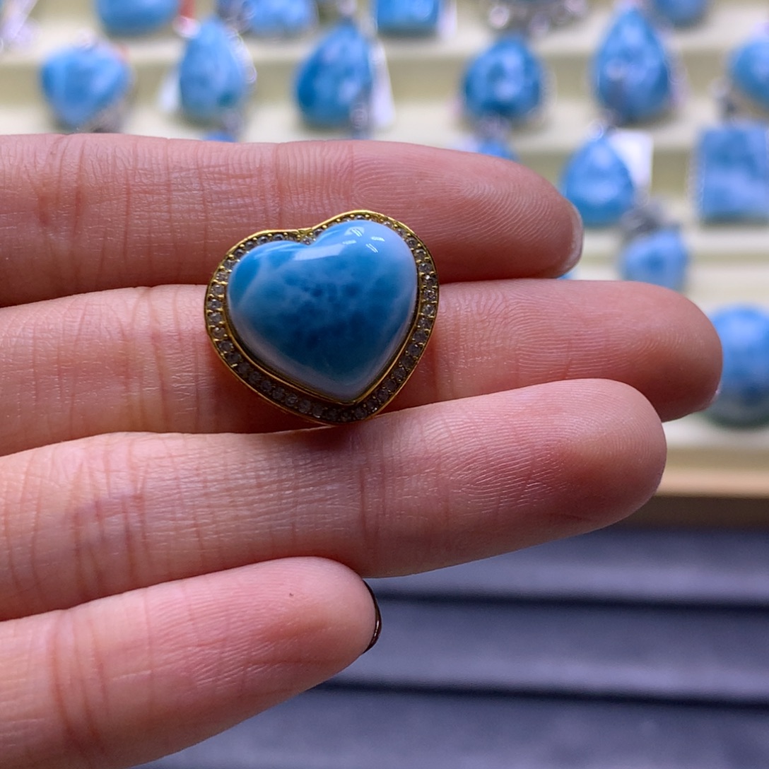 针钠钙石（海纹石）未镶嵌颈饰爱心吊坠色差略异