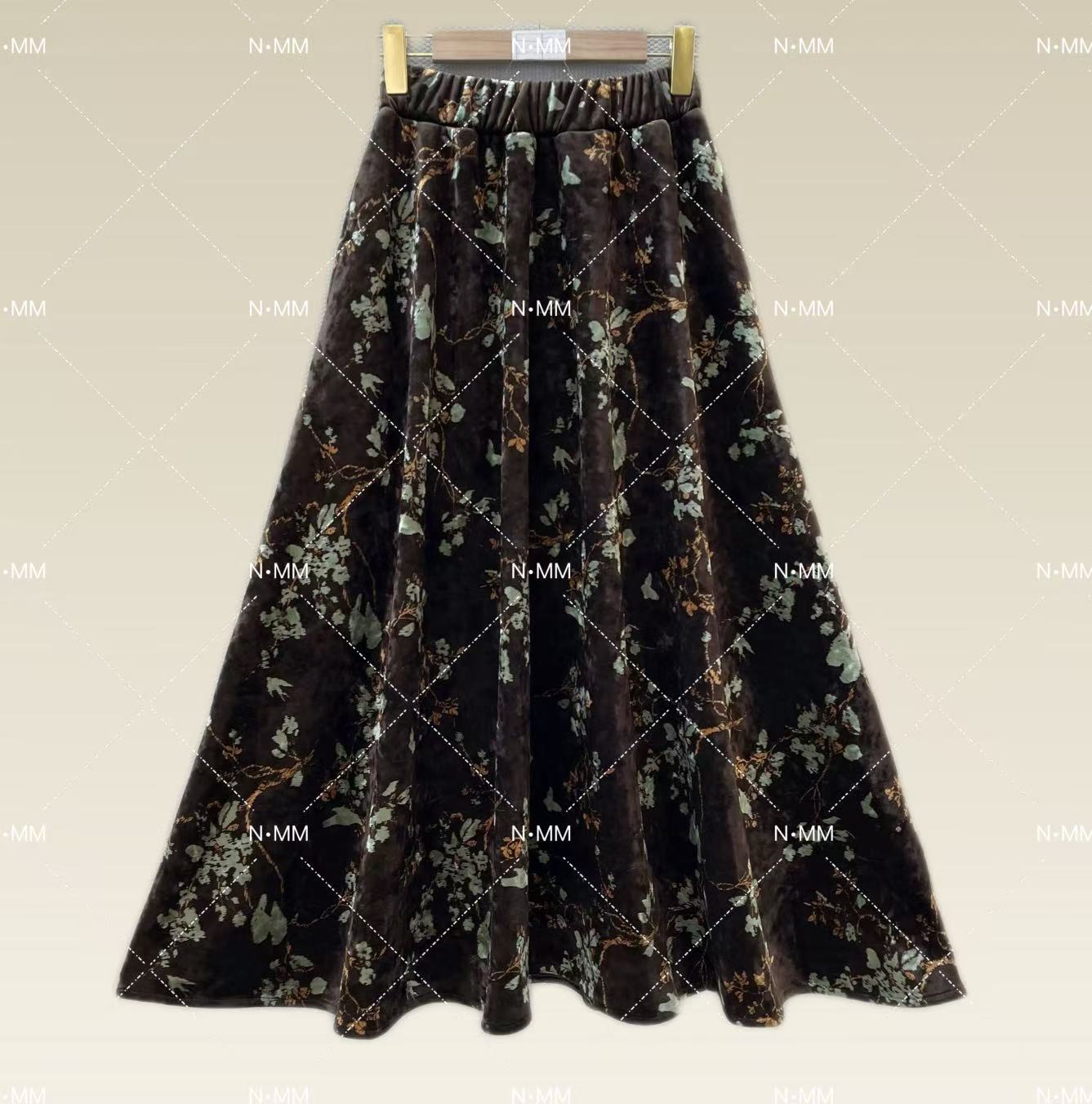 【N.MM】秋冬复古新款气质名媛风显瘦A字半身裙轻奢中长裙D0023