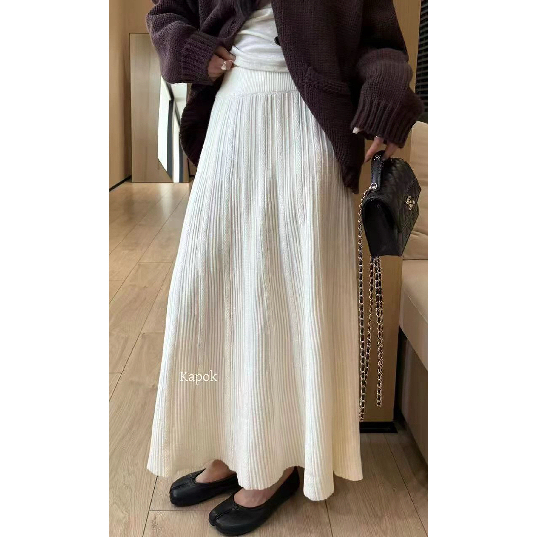 8205坑条毛线半身裙