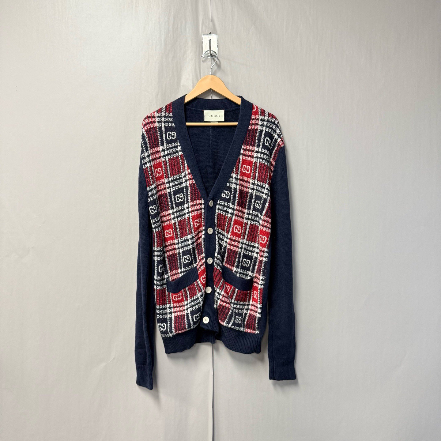 99新 GUCCI/古驰 双G满印logo羊绒针织开衫外套 全新 L码 #6126