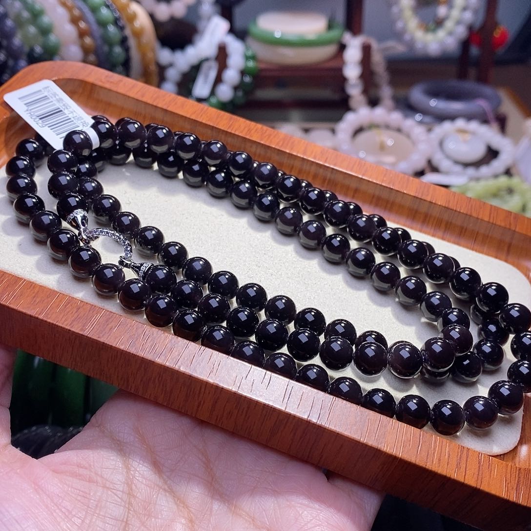 和田玉未镶嵌新品价烟紫帝王紫脂膏级毛衣链8m