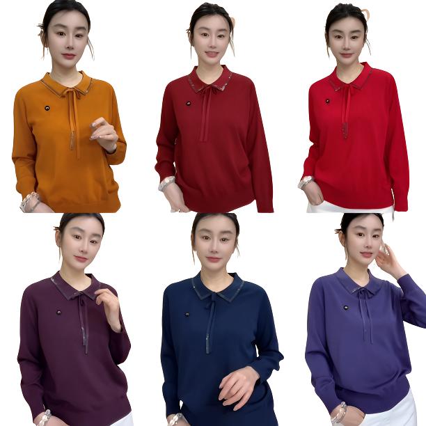 26新春重工时尚小M款飘带烫钻翻领上衣