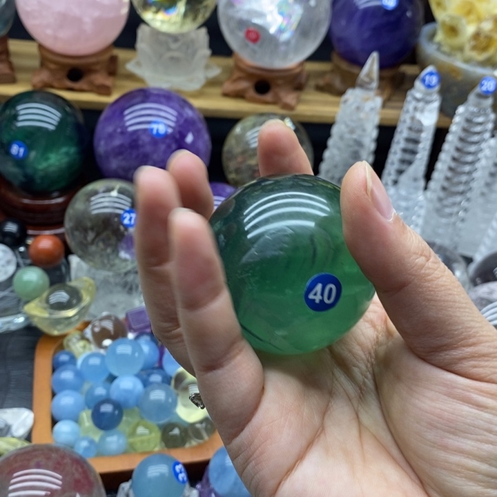 石材天然萤石球摆件