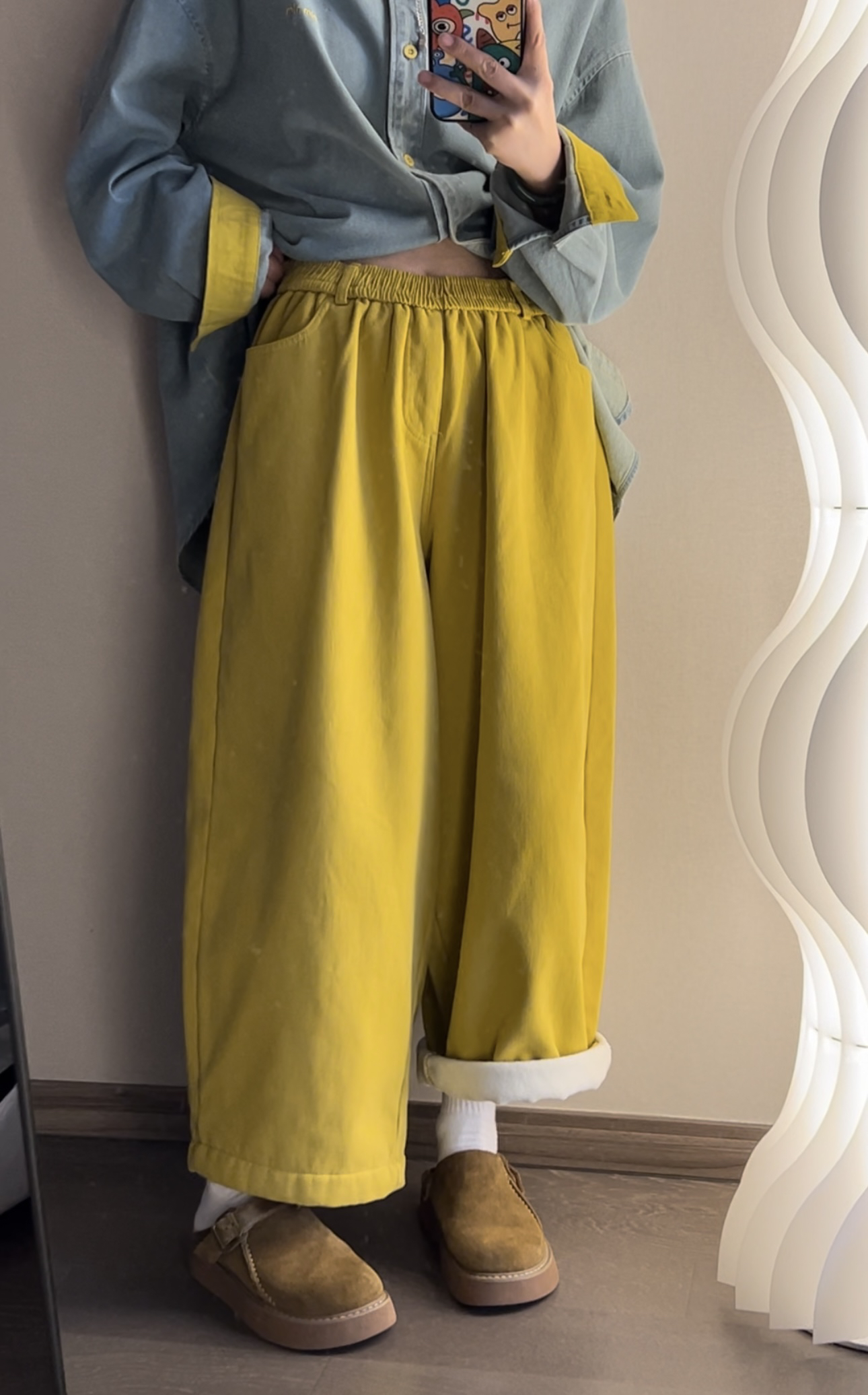 柚柚酱新款百搭宽松简约时尚加绒加厚直筒休闲裤