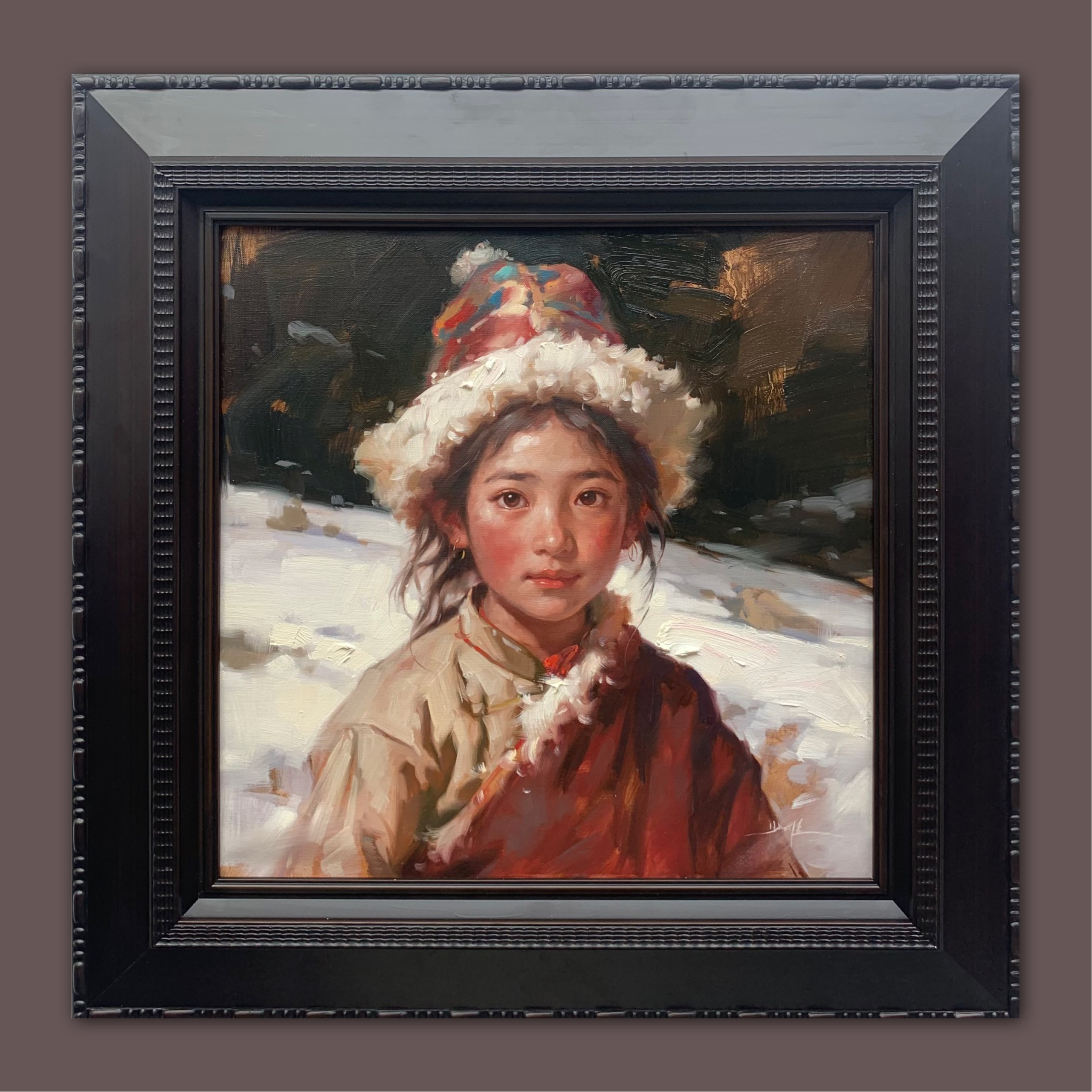 艺弘羽艺术 原创《雪域童颜》系列人物油画收藏 带框尺寸73-73cm 布