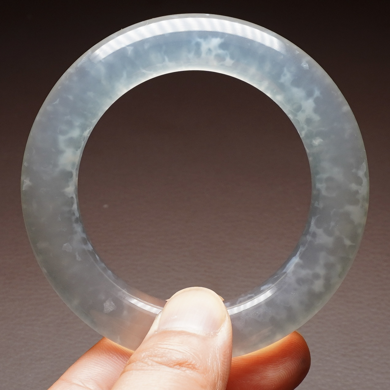 【阳琈珠宝】天然原矿冰飘玛瑙玉石手镯大胖圆/圈口53/编号433