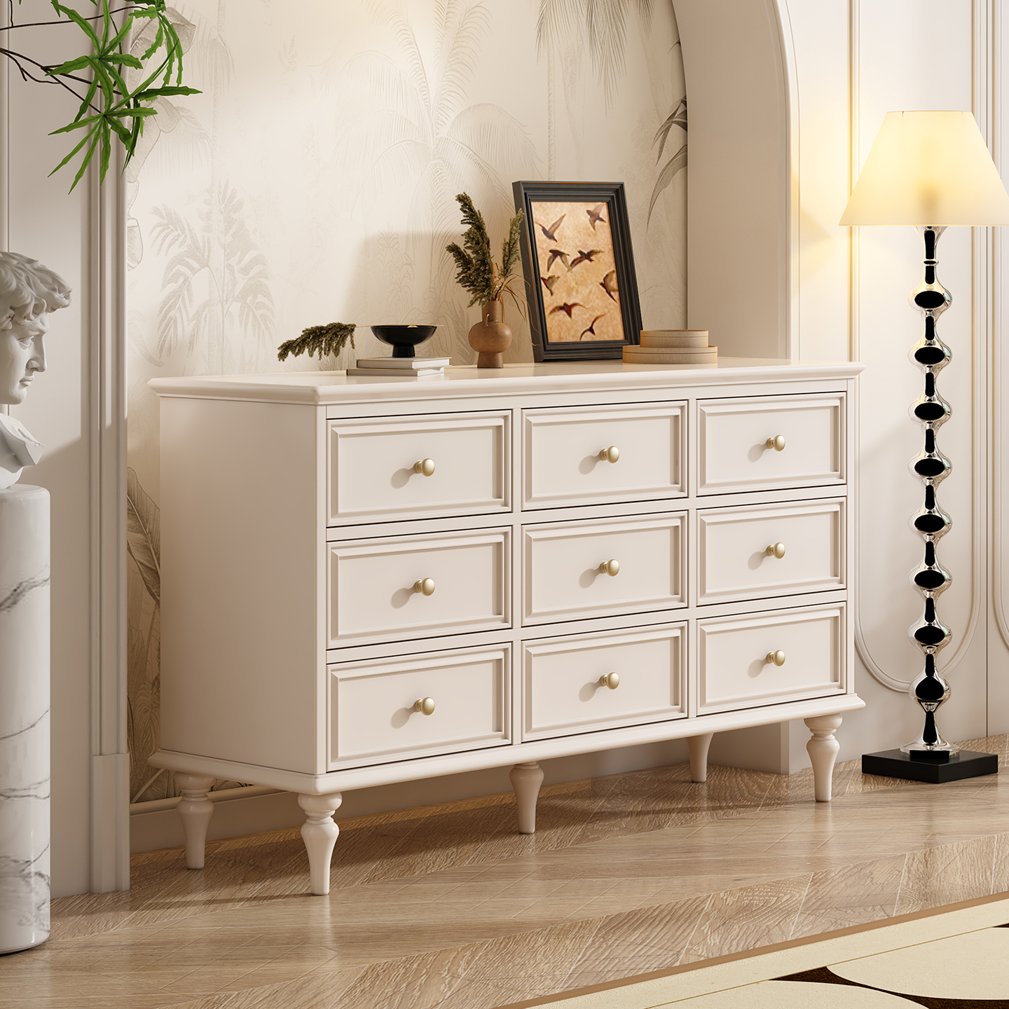 奶油风斗柜卧室床尾柜大容量九斗柜简约现代收纳柜客厅靠墙抽屉柜