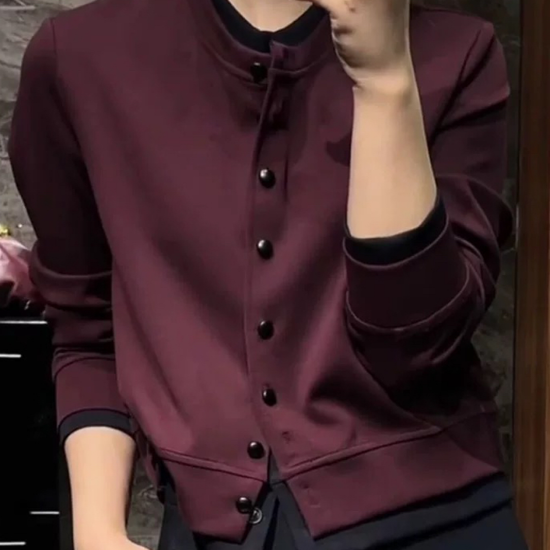 D50322春季直下摆纯色女纽扣拼色短外套修身时尚侘寂风日系
