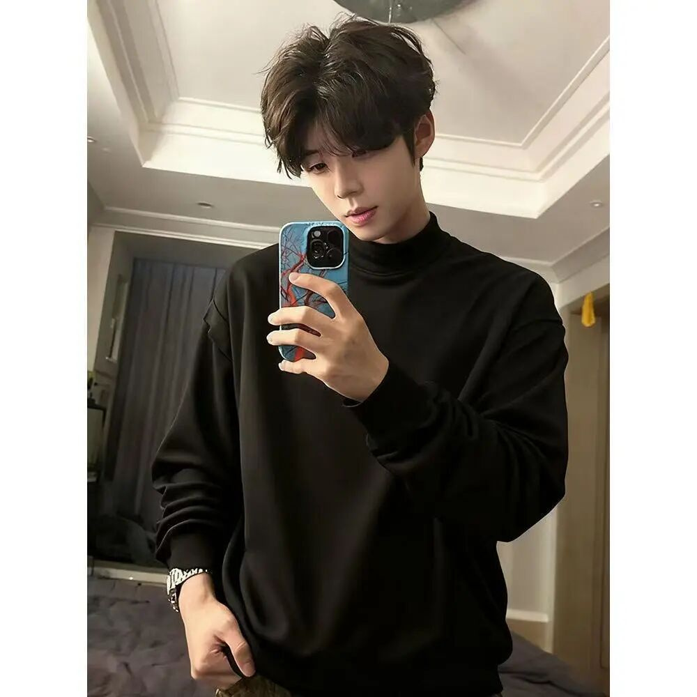 德绒纯色高级感内搭打底衫男女同款百搭宽松简约长袖单穿上衣