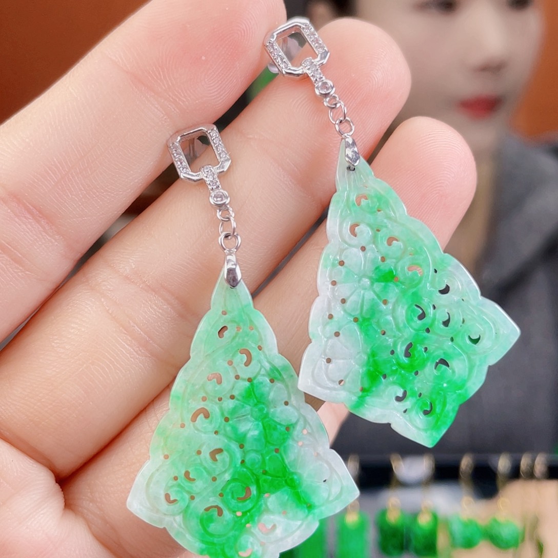 翡翠银S925镶嵌耳饰