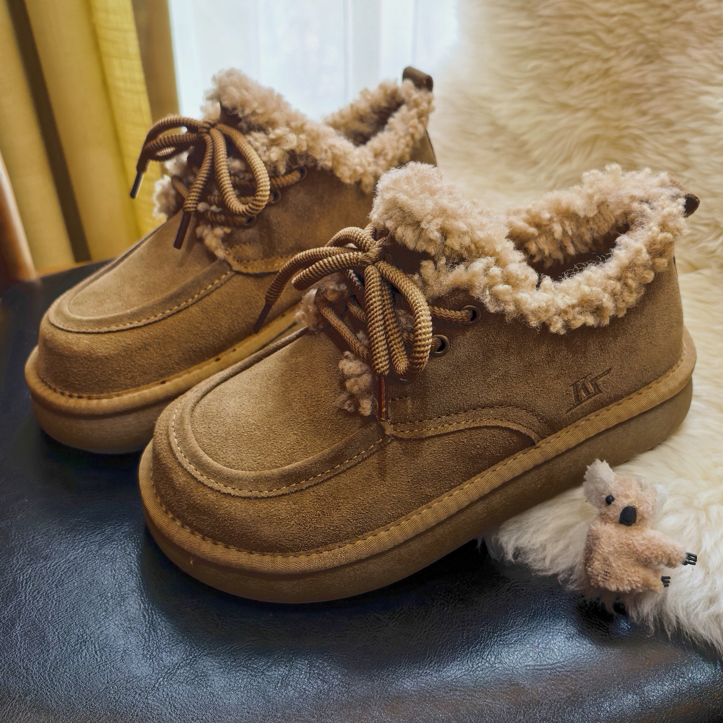 女鞋防滑低帮鞋冬季毛毛鞋保暖时尚雪地靴系带羊毛加厚短靴KS8505