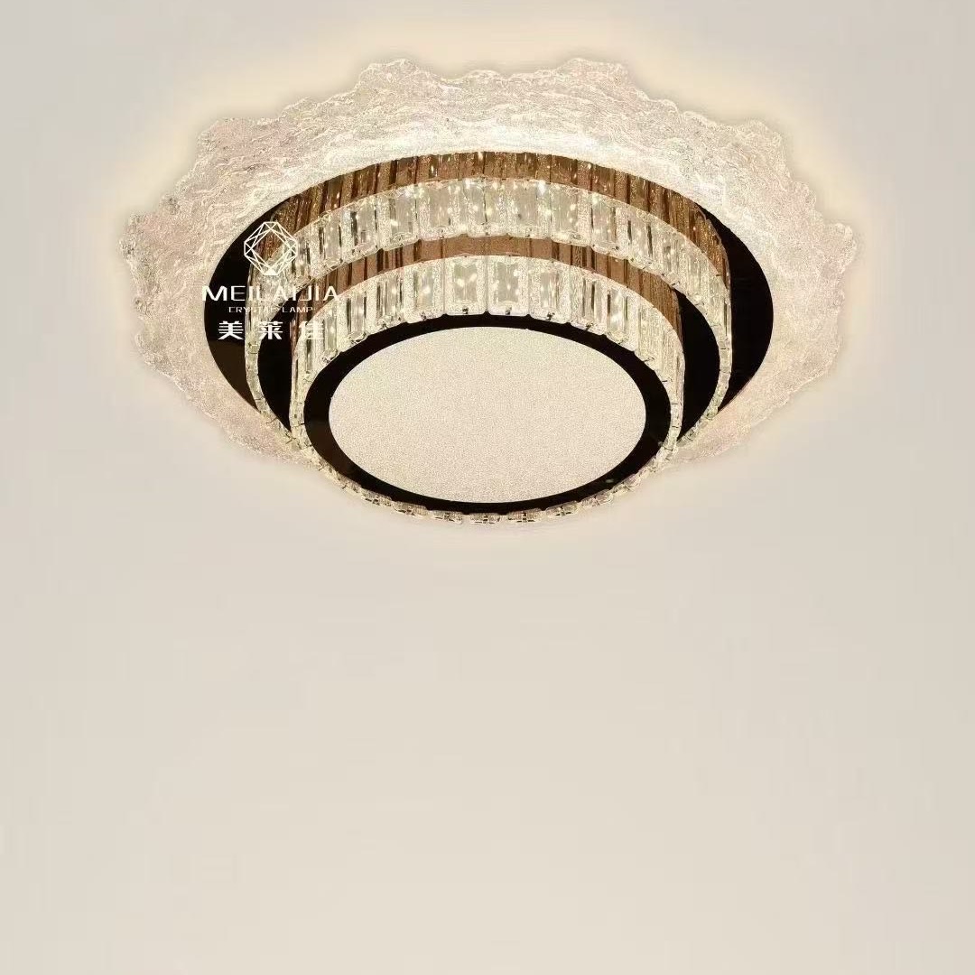 新款冰山花边水晶餐厅大厅简约美式智能卧室吸顶灯大气家用客厅灯