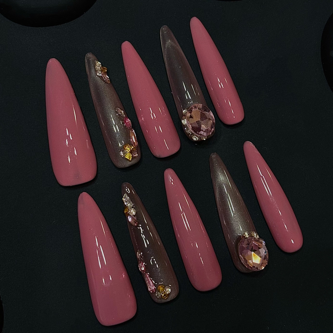 【粉黛】纯手工穿戴甲爆闪显白轻奢长款美甲