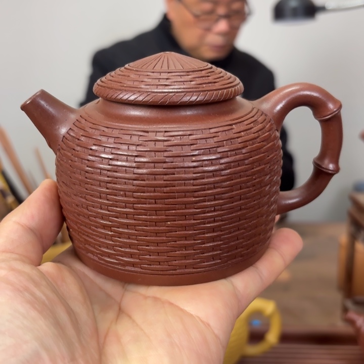 紫砂茶壶竹编鱼翁