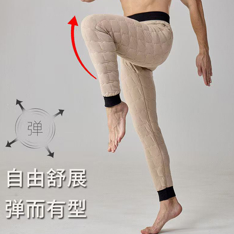 中老年加绒加厚100绵羊毛裤男士德绒高腰保暖棉裤内穿打底秋冬季