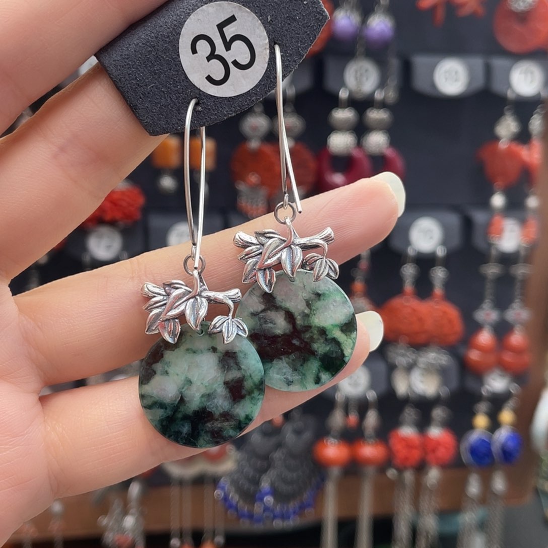 翡翠耳饰银S925镶嵌?***?997ghnbhhh