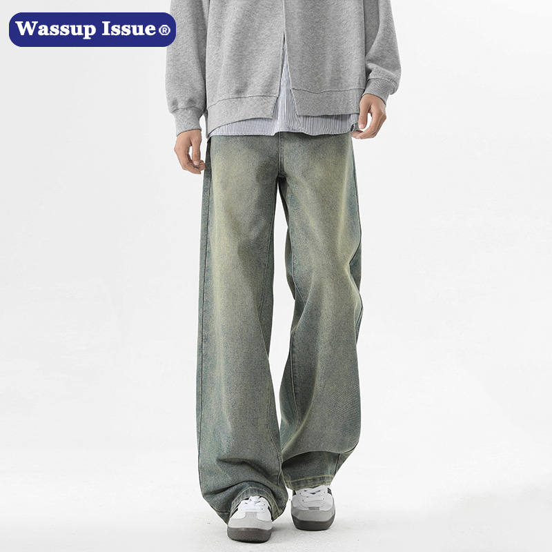 WASSUP ISSUE美式高街复古直筒牛仔裤男款秋冬宽松百搭休闲裤子潮