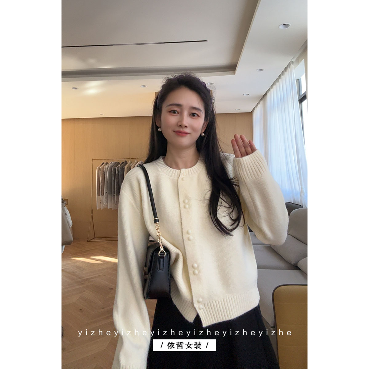 “”2粒扣厚开衫“”2025气质短款宽松温柔秋冬法式