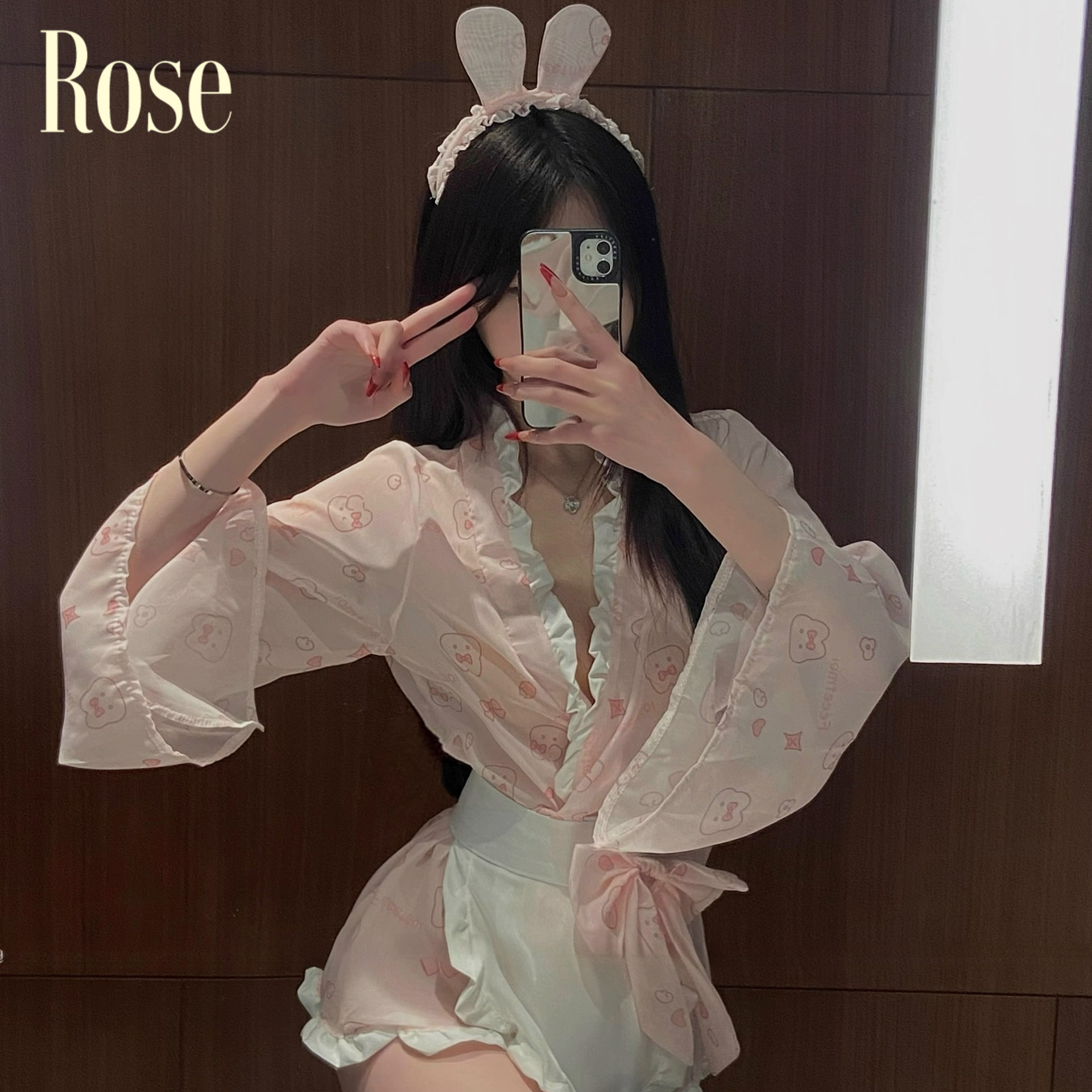 Rose*奶兔女仆酱*大码*日系可爱纯欲兔兔和风睡袍纯欲蝴蝶结睡裙