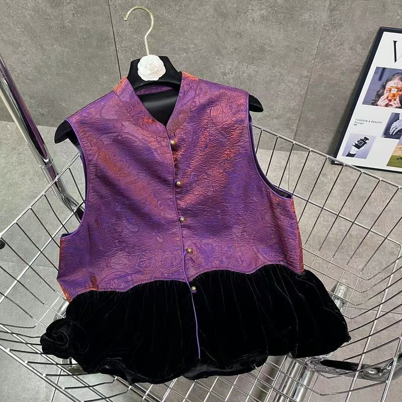 新中式双面穿马夹2025秋季新款国风高级感马甲女缎面提花拼接百搭