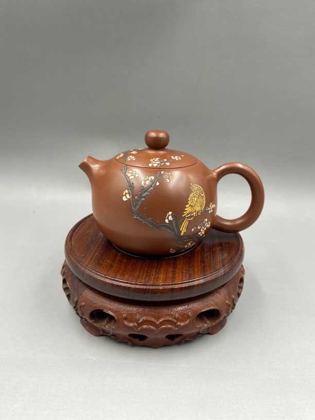 坭兴陶手工精品泡茶壶 西施壶 彩绘梅花喜鹊 容量150cc全手工