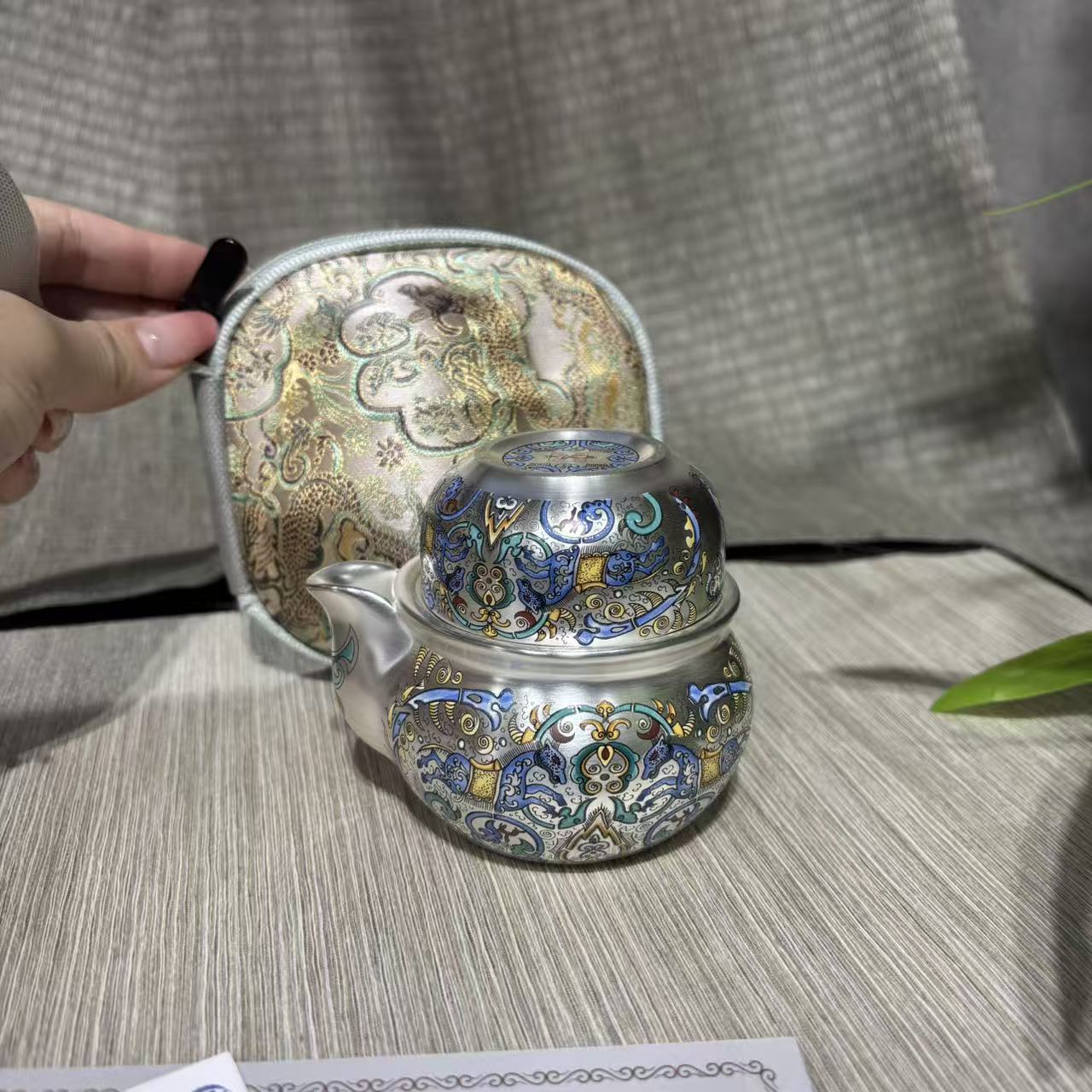 【闪购商品】茶道器具马到成功一人饮鎏银旅行套组1101