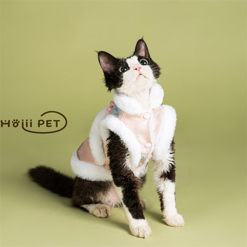 HOiii PET新中式千山暮雪兔绒马甲德文猫衣服加厚保暖无毛猫外套