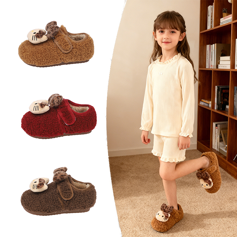 儿童加绒毛毛鞋2025冬季新款男女童卡通百搭软底防滑居家户外棉鞋