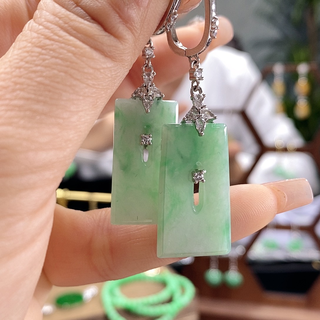 翡翠耳饰银S925镶嵌翡翠