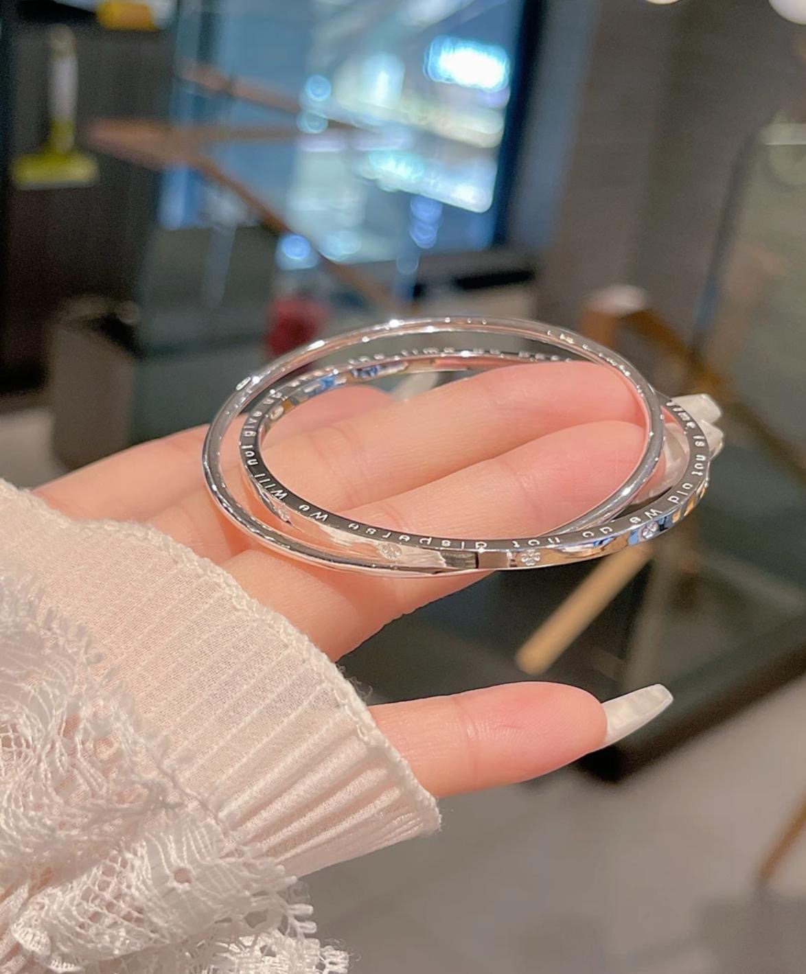 足银手镯 B24足银手镯时尚经典四叶草双环闭口环环相扣网红手镯