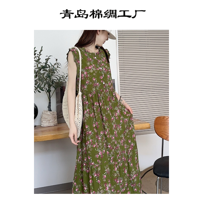 【冰梅甜酒】高级感宽松显瘦气质花边棉绸连衣裙-FC6275