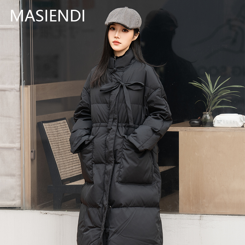 MASIENDI/玛丝恩迪冬季白鸭绒长款收腰羽绒服中长款甜酷风格43877