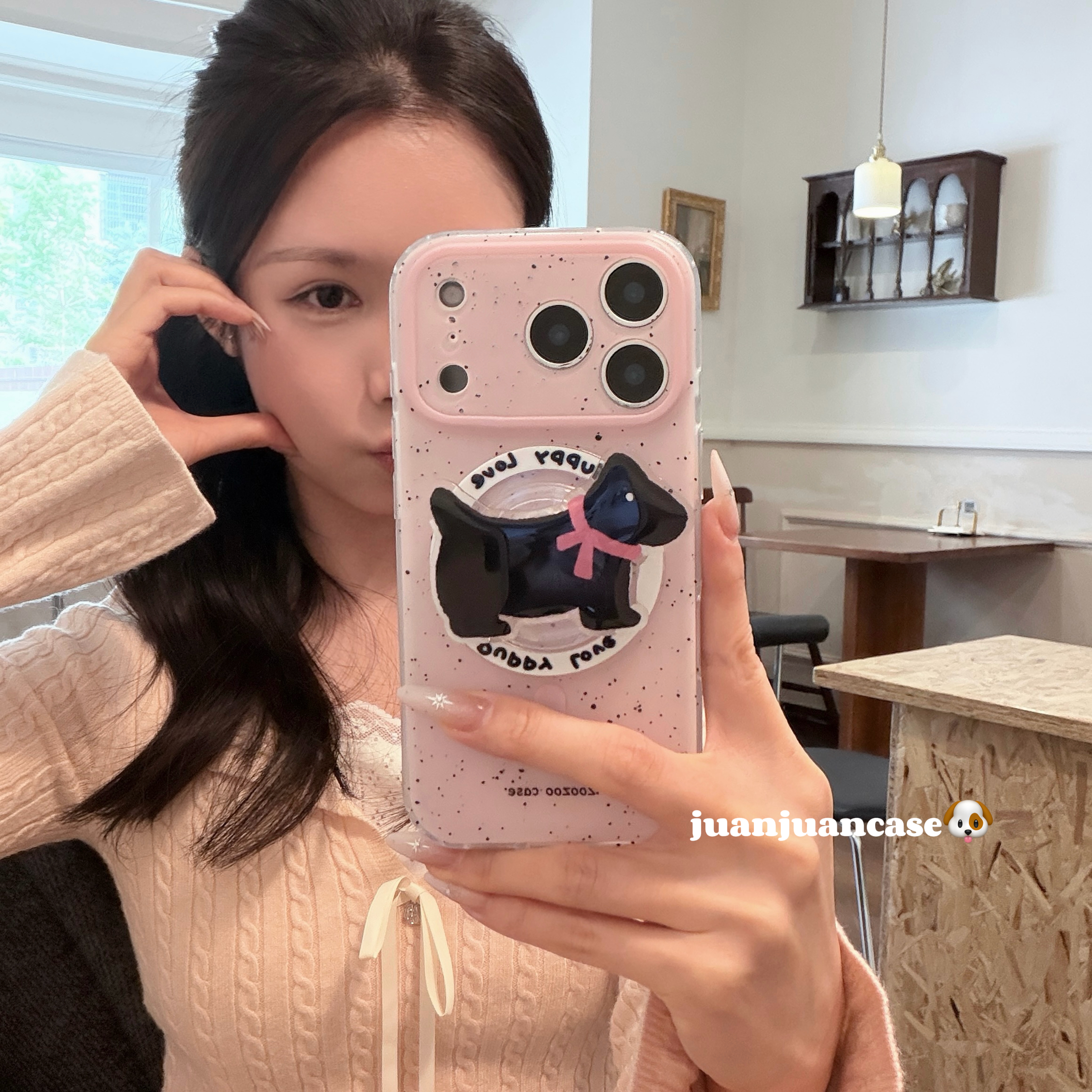 粉色泼墨狗狗磁吸支架适用适用苹果17promax手机壳iphone16新款15