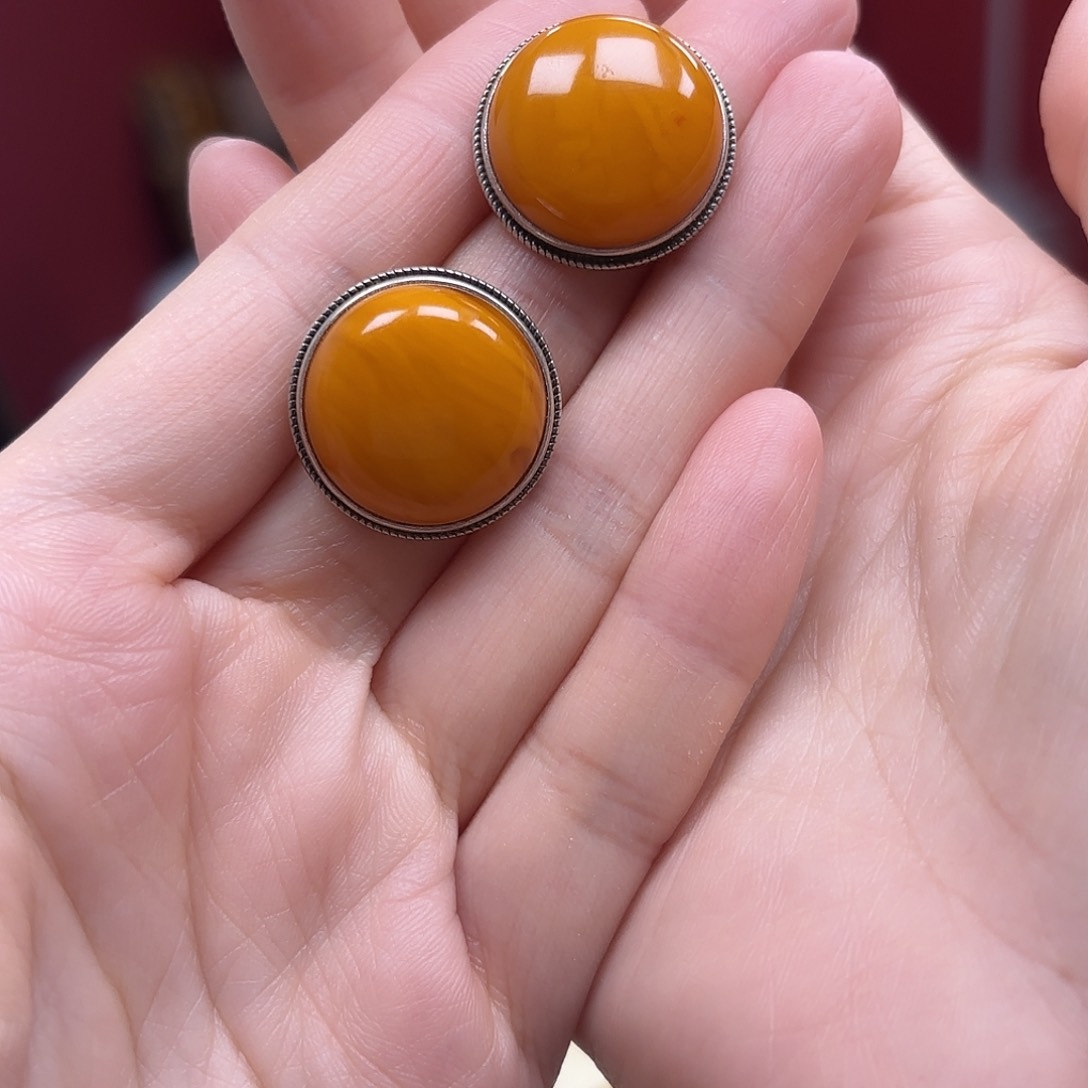 琥珀裸石银S925镶嵌11耳钉