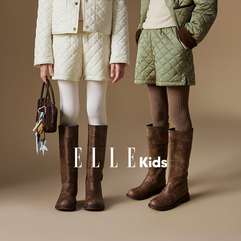 ELLE KIDS童装 复古巴恩风菱形格绗棉短裤女童冬季新斜插袋裤子N1