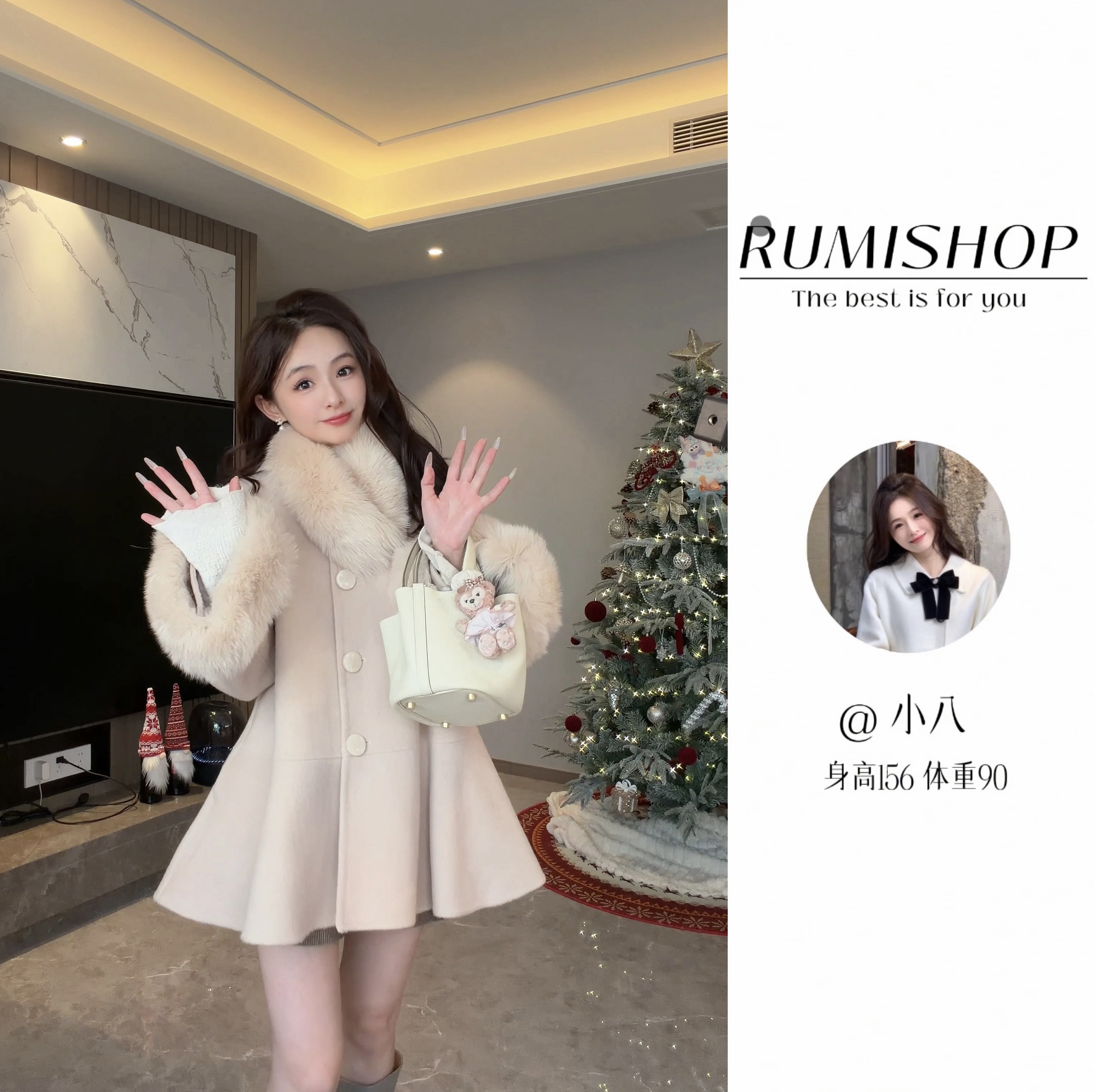 RUMISHOP 【柏爵暖冬】狐狸毛斗篷100羊毛千金感双面呢大衣
