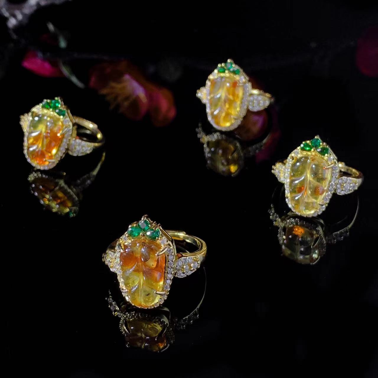 MT2559【任会长珠宝】琥珀金虫花珀戒指-活口-多样性只发一件