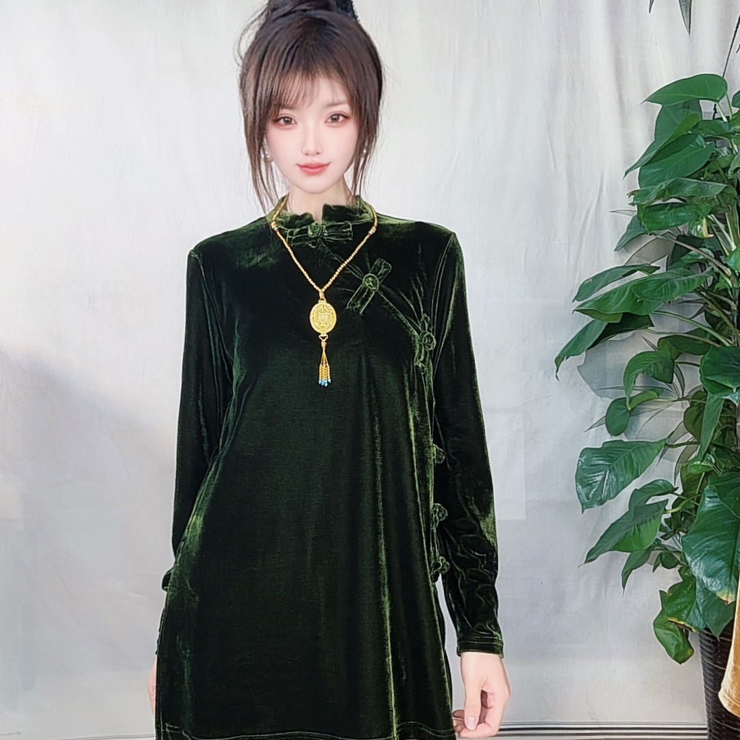  新中式国风丝绒上衣长袖/短袖+阔腿裤初秋新品丝绒套装两件套