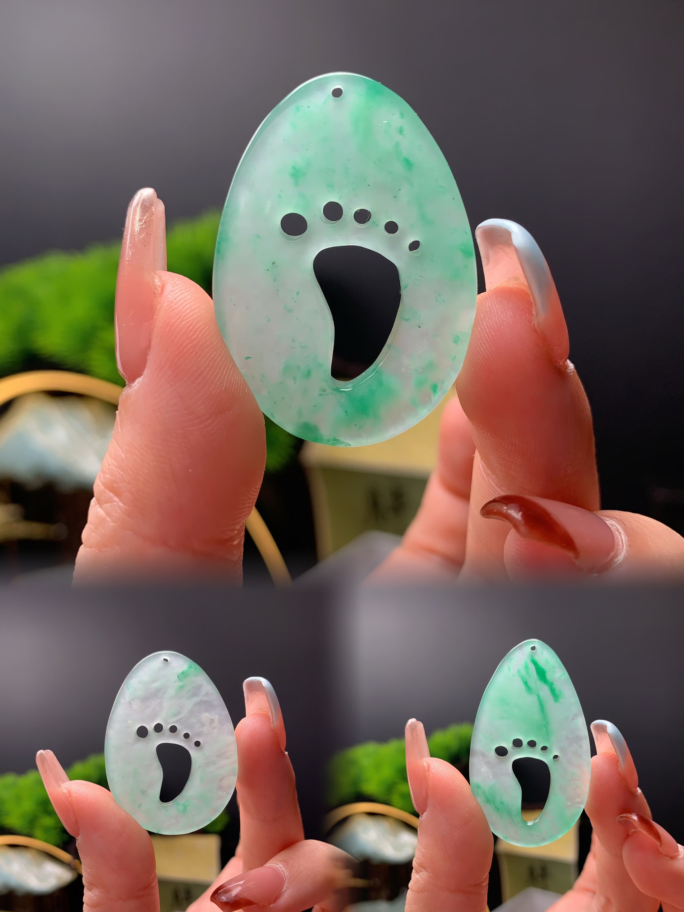 【知足常乐】天然非洲翠独龙玉吊坠知足常乐步步高升