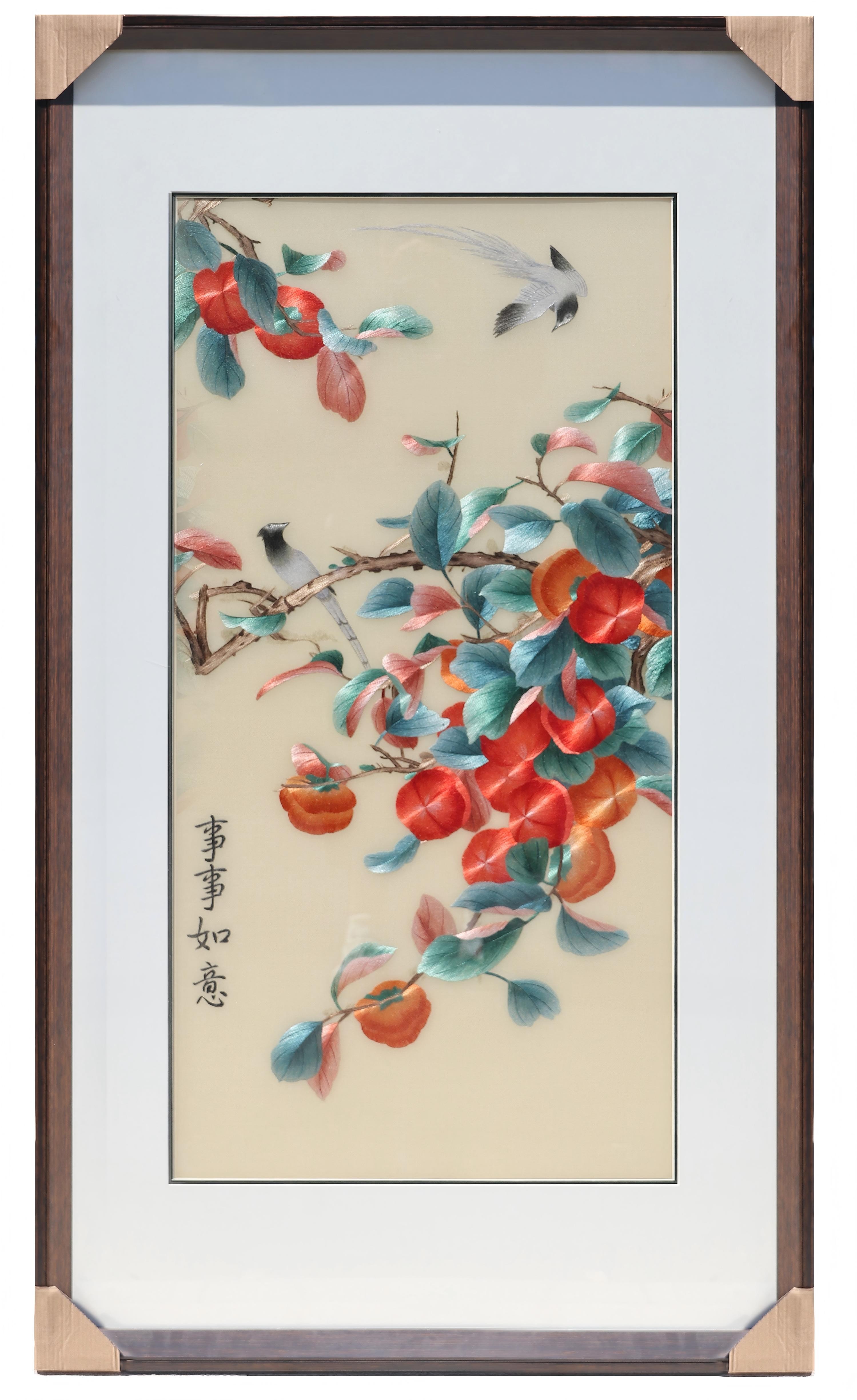 刺绣国画竖幅带框发货适用于玄关餐厅茶室苏绣挂画