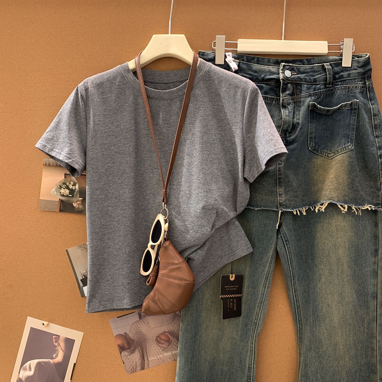 Q87圆领短袖T恤女短款2025夏新款修身显瘦正肩内搭休闲上衣小个子