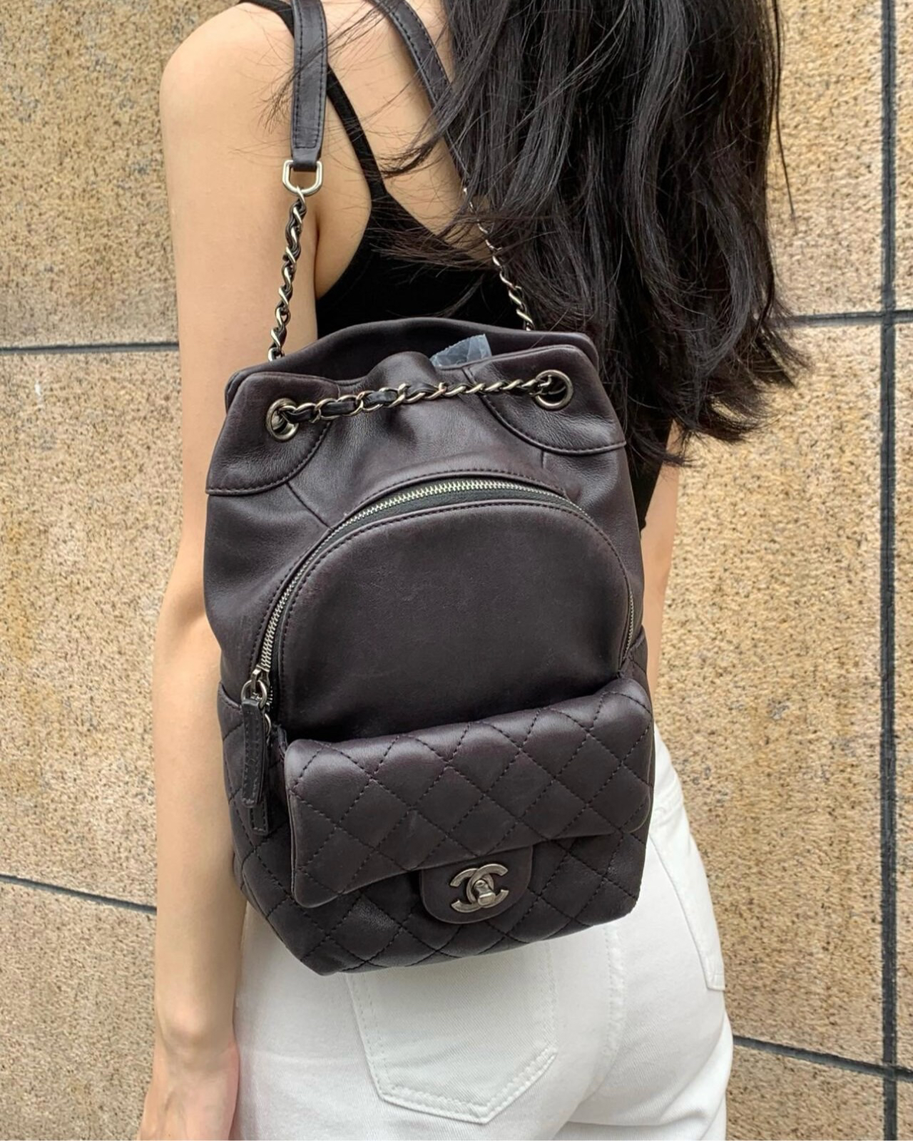 95新 Chanel/香奈儿 黑银双肩包 21开 12442744