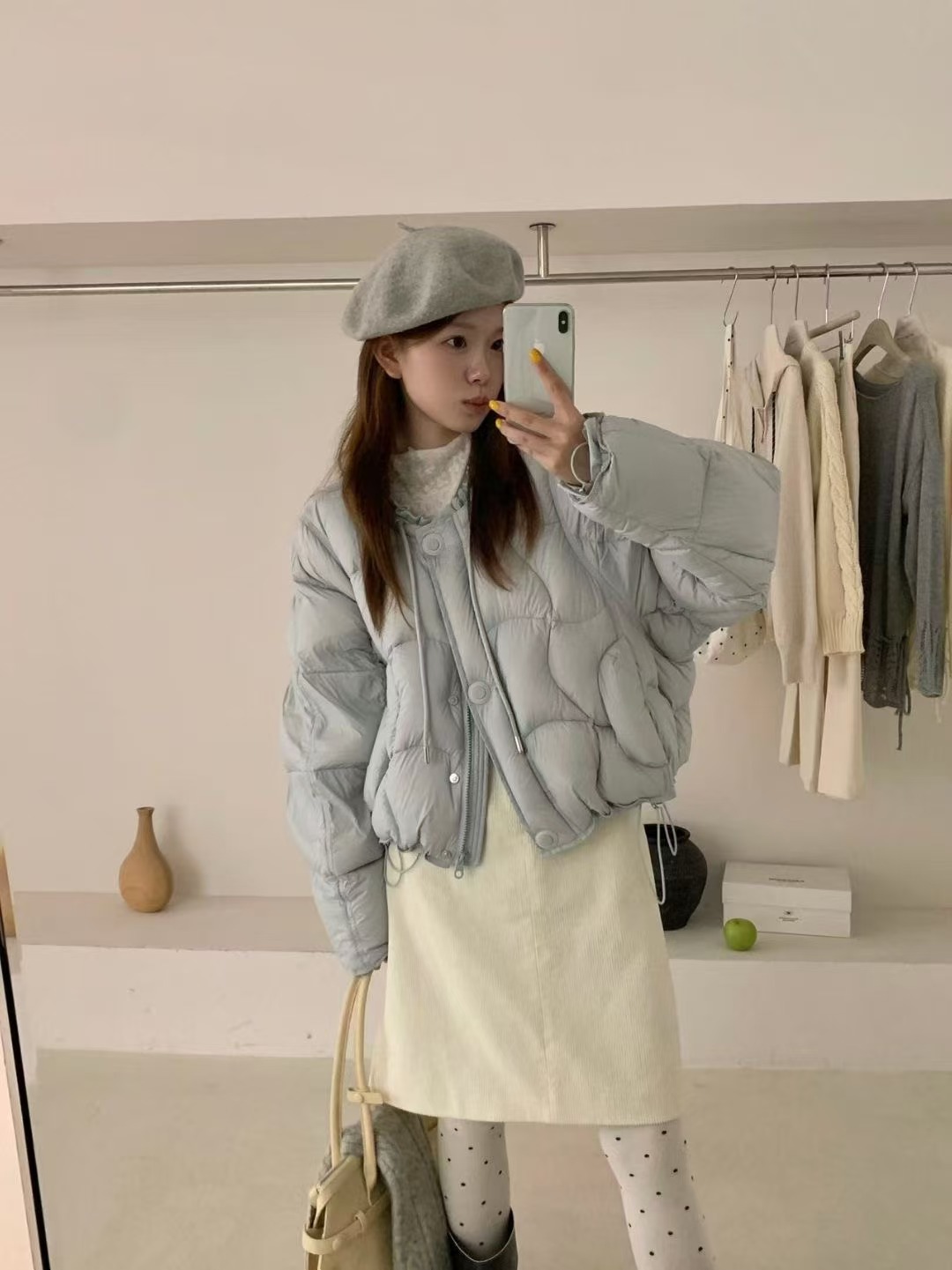 小个子短款圆领常规香草蕾丝加厚羽绒服保暖轻薄休闲冬季